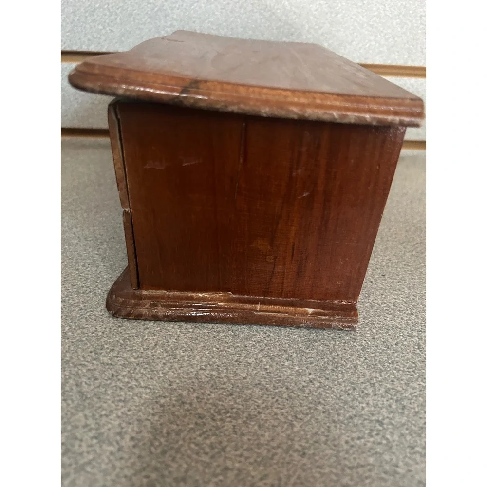 Vintage Wooden Jewelry Box Chest Mirror Ring Rolls 2 Drawers Brown Wood Storage